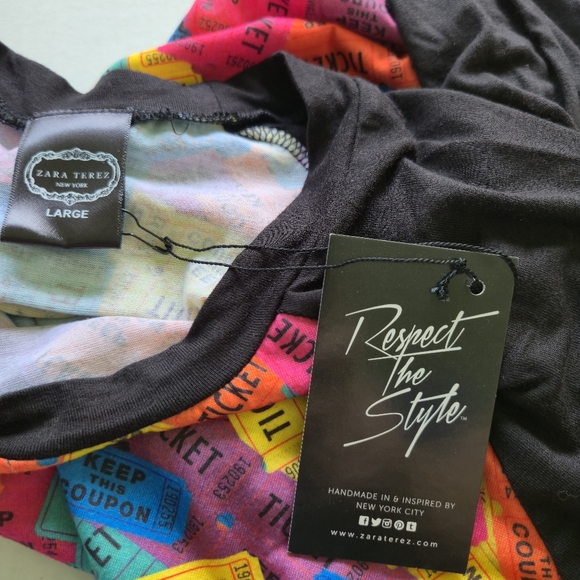 ZARA TEREZ NWT Raglan Style Junior Girl Top Black Multi Colr Ticket Design Large - Picture 11 of 12